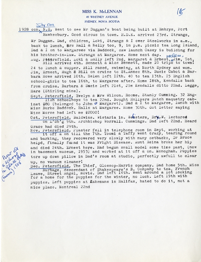 Katharine McLennan's Diary